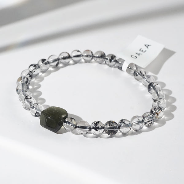 Polished Moldavite with A-Grade Herkimer Diamond 6mm - Gaea