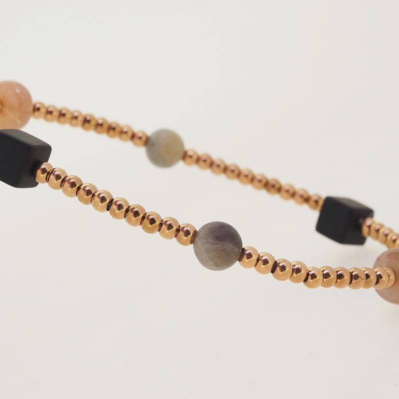 Black Onyx, Peach Moonstone, and Labradorite - Gaea