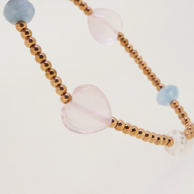 Rose Quartz, Aquamarine, and Rainbow Moonstone - Gaea