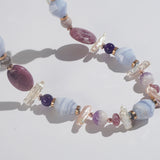 Blue Lace Chalcedony, Lepidolite, Amethyst, Pearl, Plated Hematite - Gaea