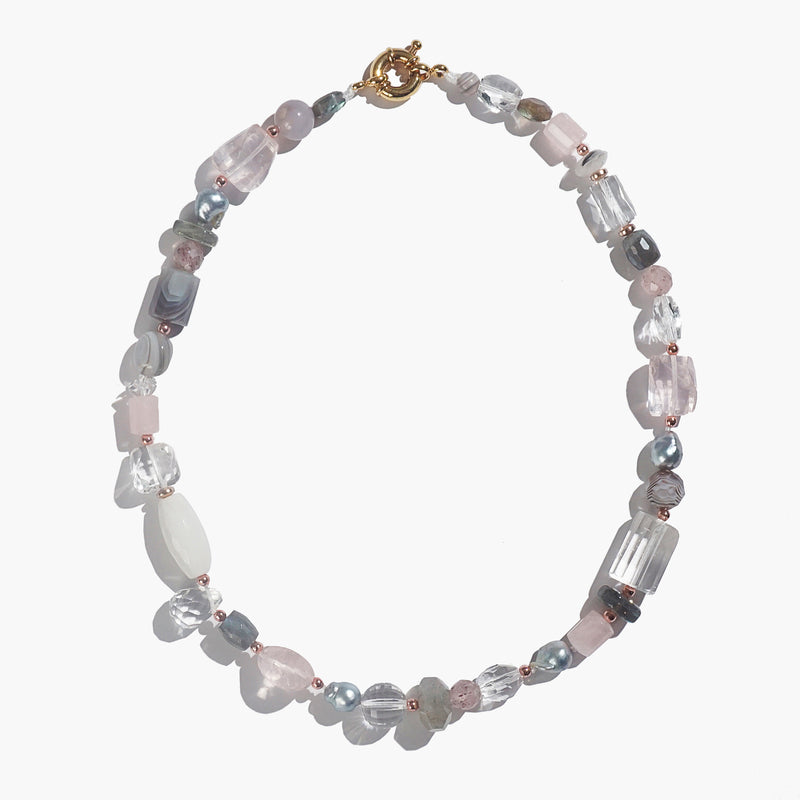 Rose Quartz, Agate, Pearl, Clear Quartz, Labradorite and Plated Hematite - Gaea