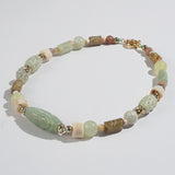 Carved Nephrite Jade, Agate, Mother of Pearl & Gold-Plated Hematite - Gaea