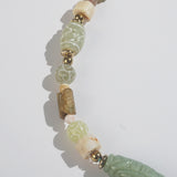 Carved Nephrite Jade, Agate, Mother of Pearl & Gold-Plated Hematite - Gaea