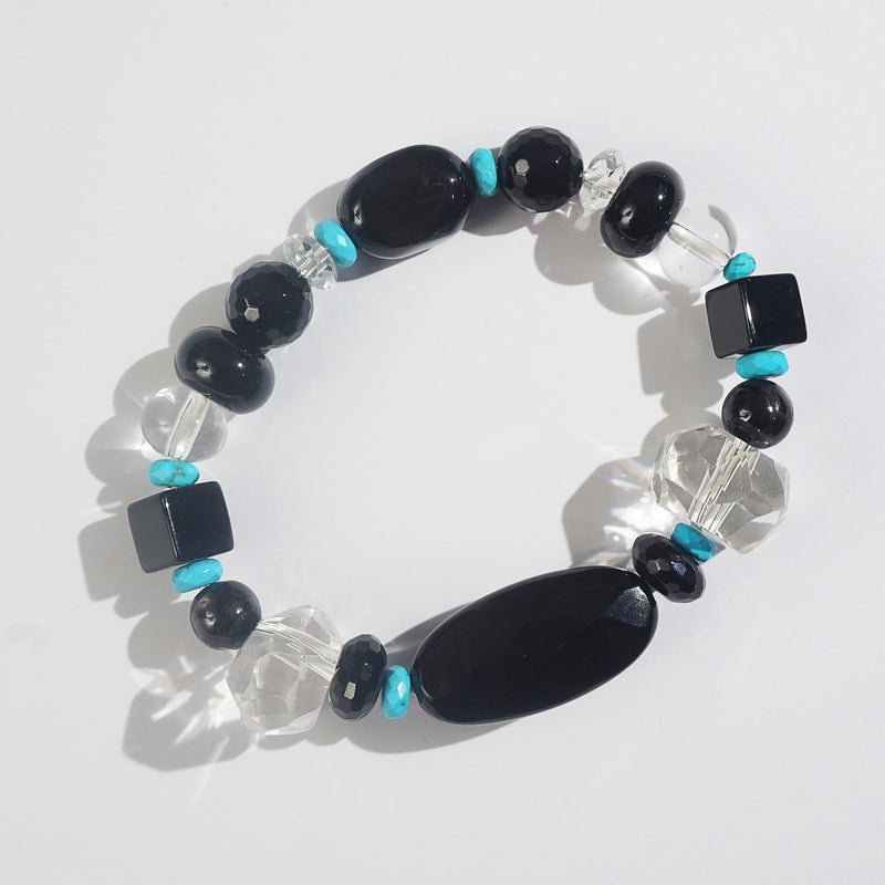 Black Onyx, Clear Quartz, and Turquoise Mixed Gemstones - Gaea