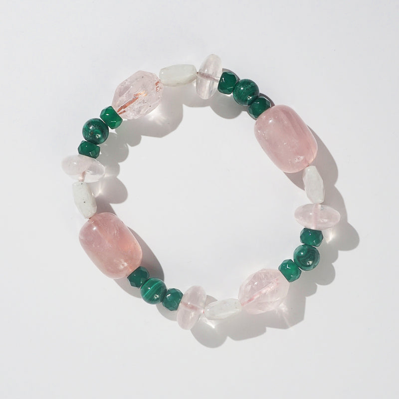 Rose Quartz, Malachite, and Rainbow Moonstone Mixed Gemstones - Gaea