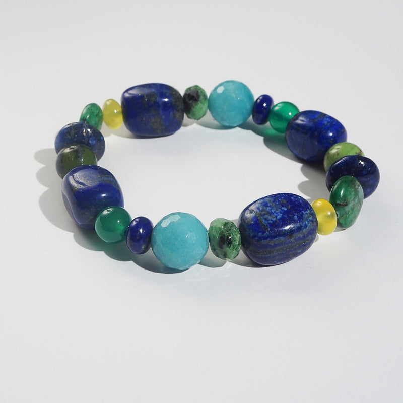 Lapis Lazuli, Green Kyanite, and African Chrysocolla Mixed Gemstones - Gaea