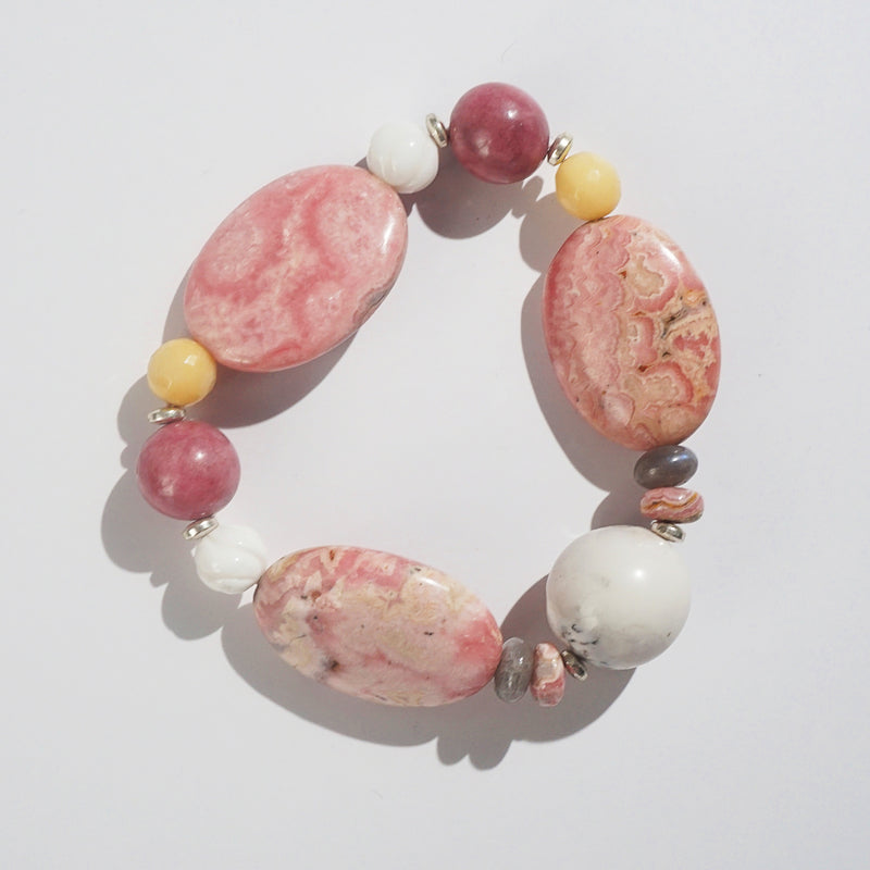 Rhodochrosite, Dendritic Agate, and Yellow Calcite Mixed Gemstones - Gaea