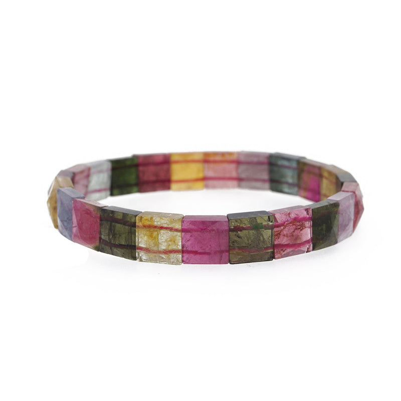 AA-Grade Multicolored Tourmaline Square Faceted Bangle (M) - Gaea