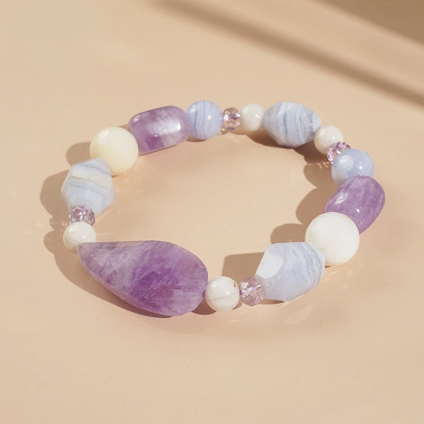 Amethyst, Blue Lace Chalcedony, and White Agate Mixed Gemstones - Gaea