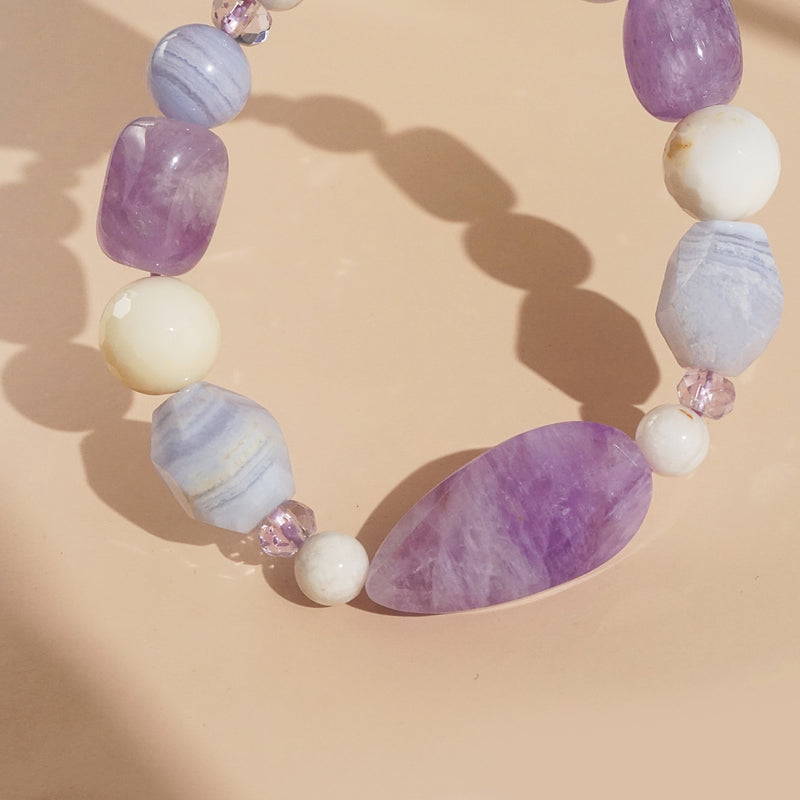 Amethyst, Blue Lace Chalcedony, and White Agate Mixed Gemstones - Gaea