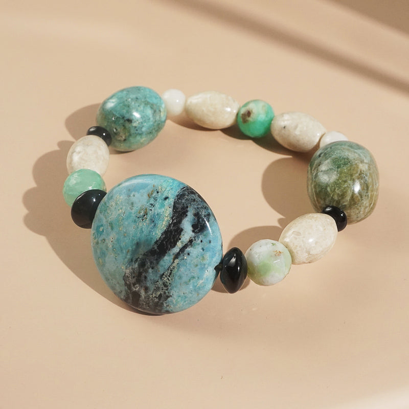 African Blue Opal, Ivory Amazonite, and Black Onyx Mixed Gemstones - Gaea