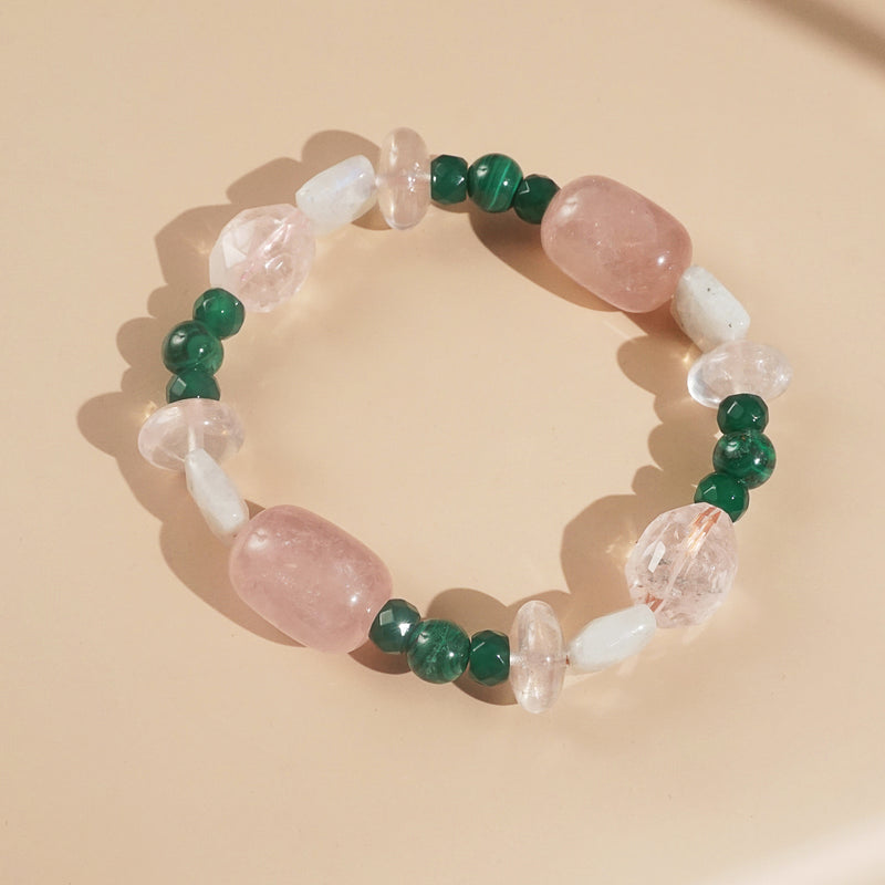 Rose Quartz, Malachite, and Rainbow Moonstone Mixed Gemstones - Gaea