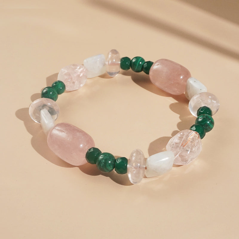 Rose Quartz, Malachite, and Rainbow Moonstone Mixed Gemstones - Gaea