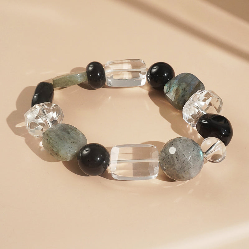 Labradorite, Black Onyx, and Clear Quartz Mixed Gemstones - Gaea