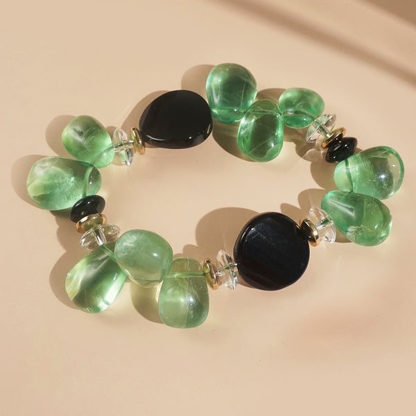 Green Fluorite, Black Onyx, and Clear Quartz Mixed Gemstones - Gaea