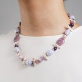 Blue Lace Chalcedony, Lepidolite, Amethyst, Pearl, Plated Hematite - Gaea