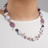 Blue Lace Chalcedony, Lepidolite, Amethyst, Pearl, Plated Hematite - Gaea