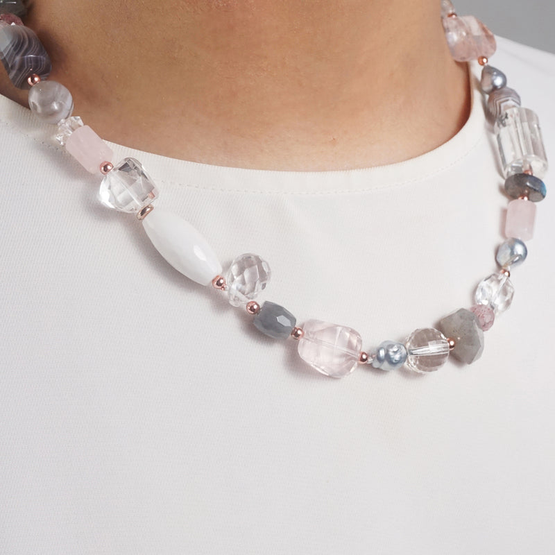 Rose Quartz, Agate, Pearl, Clear Quartz, Labradorite and Plated Hematite - Gaea
