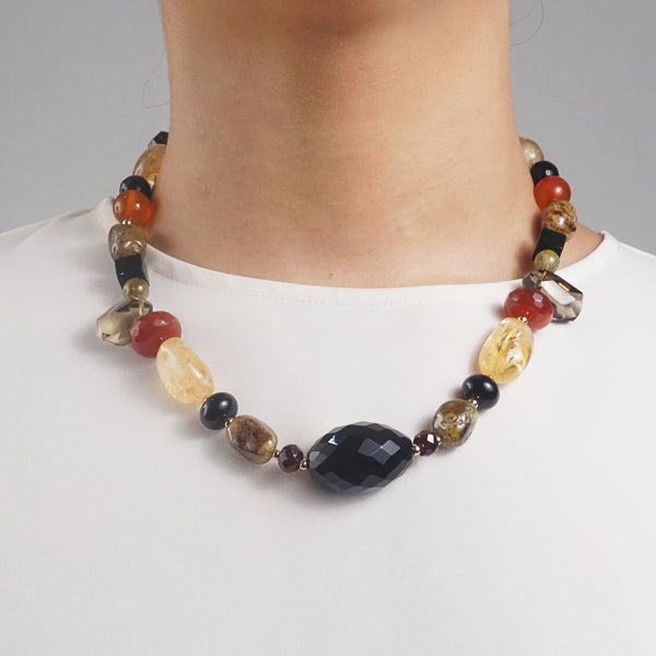 Citrine, Onyx, Black Agate, Garnet, Carnelian, Gold-Plated Hematite - Gaea