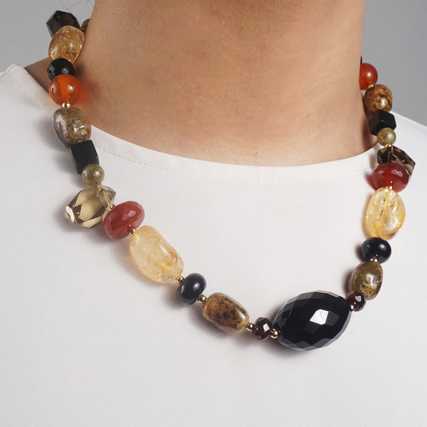 Citrine, Onyx, Black Agate, Garnet, Carnelian, Gold-Plated Hematite - Gaea