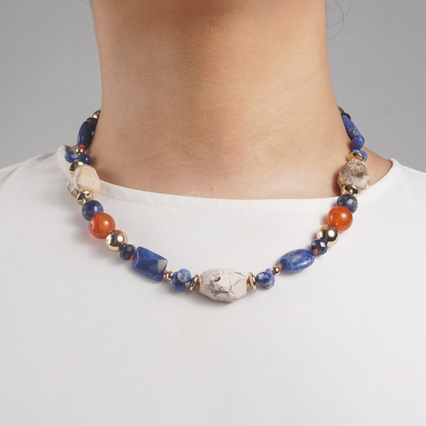 Ivory Opal, Sodalite, Dumortierite, Carnelian, and Gold-Plated Hematite - Gaea