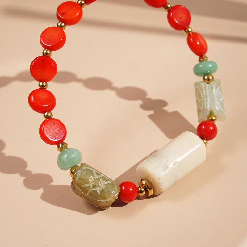 Ivory and Red Coral, Jade, and Aventurine - GAEA