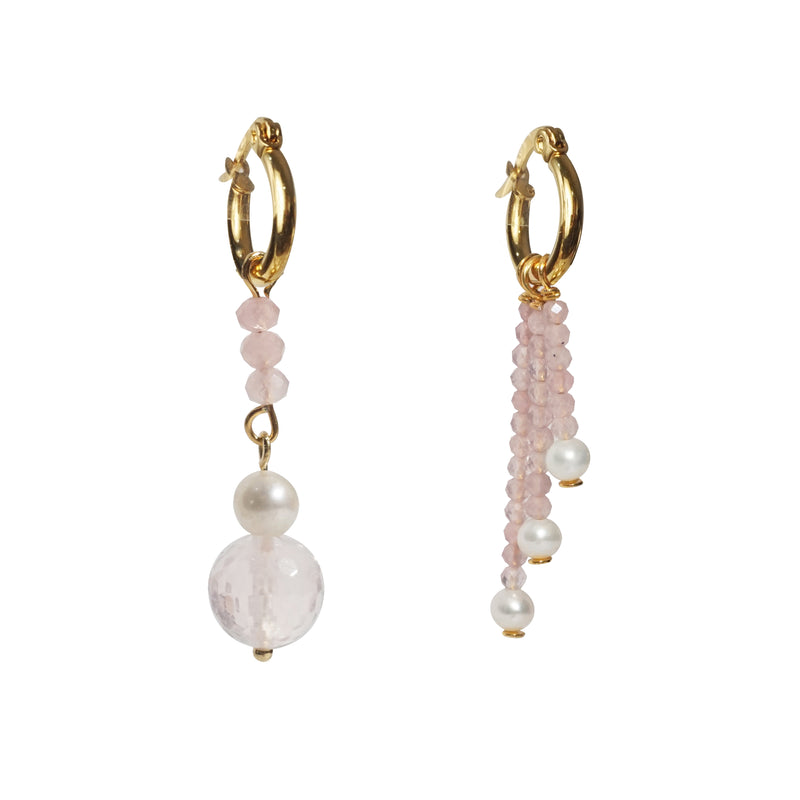 Asymmetrical Rose Quartz and Freshwater Pearl - Gaea