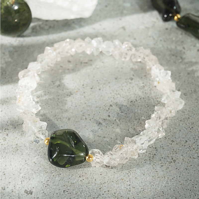 Polished Moldavite with Herkimer Diamond - Gaea | Crystal Jewelry & Gemstones (Manila, Philippines)