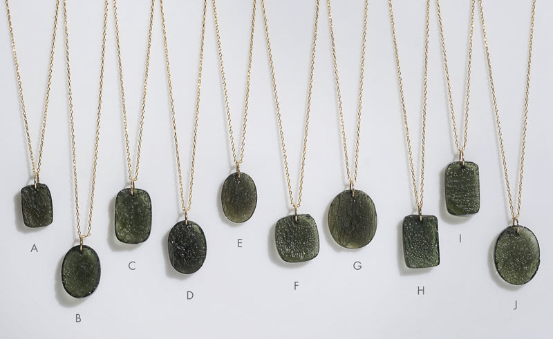 Rough and Polished Moldavite Cabochon in 14K Gold (J) - Gaea
