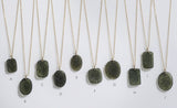 Rough and Polished Moldavite Cabochon in 14K Gold (C) - Gaea